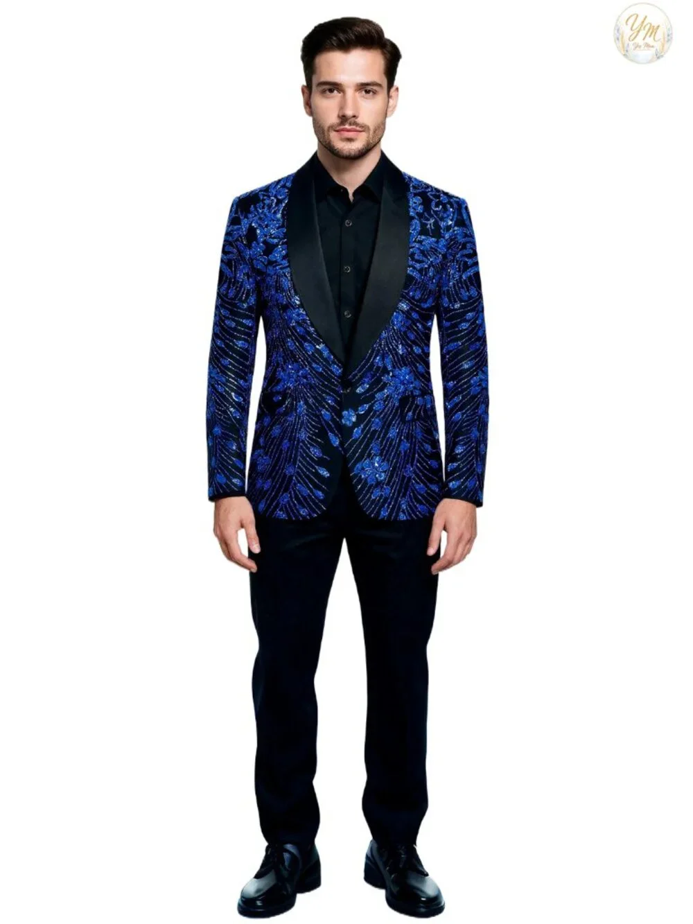 Men's Sequins Velvet Shawl Collar Blazer Suit Jacket Wedding Party Stage